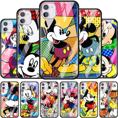 Color Disney Mickey for Apple iPhone 12 Pro Max Mini 11 Pro XS Max X XR 6S 6 7 8 Plus Luxury Tempered Glass Phone Case