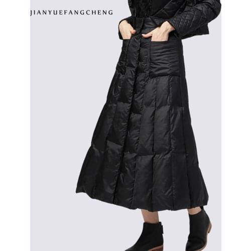 Long Skirts Women Winter Warm White Duck Down Ladies Skirts 2018 A Line Black High Waist Skirt Maxi Plus Size Ankle Length Jupe