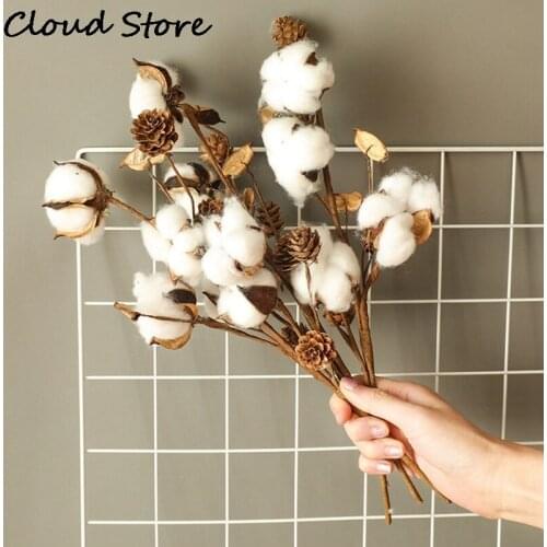 Naturally Dried Cotton Flowers Artificial Plants Floral Branch For Wedding Party Decoration Fake Flowers Home Artificial Decor