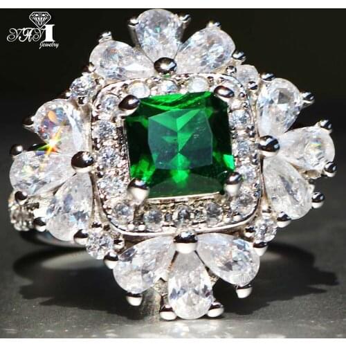 YaYI Fine Jewelry Fashion Princess Claw Set Cut Green Cubic Zirconia Silver Color Engagement Wedding Party Leaves Gift Rings