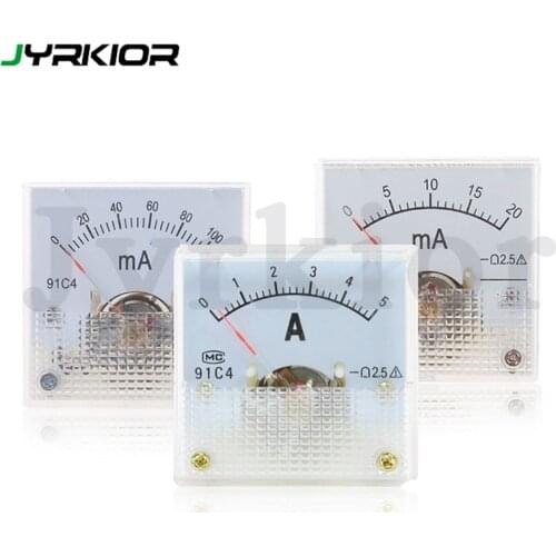 Jyrkior 91C4 Ammeter DC Analog Current Meter Panel Mechanical Pointer Type DC 1A 2A 3A 5A 10A 20A 30A 10V 20V 50V 100V