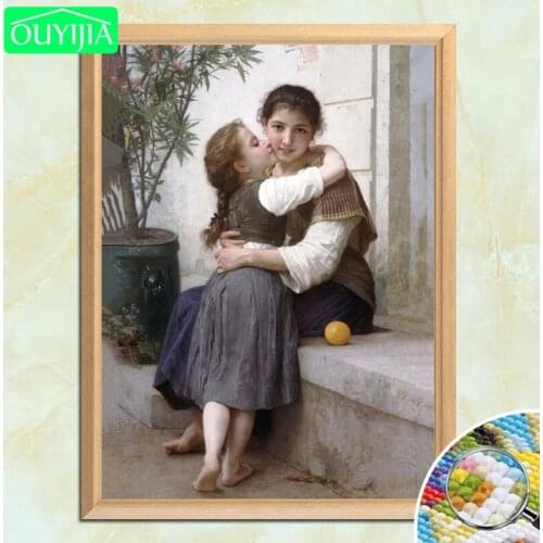 French Bouguereau Famous Painting "A Little Coaxing" 5D DIY Diamond Painting Full Square Embroidery Rhinestones Mosaic Picture