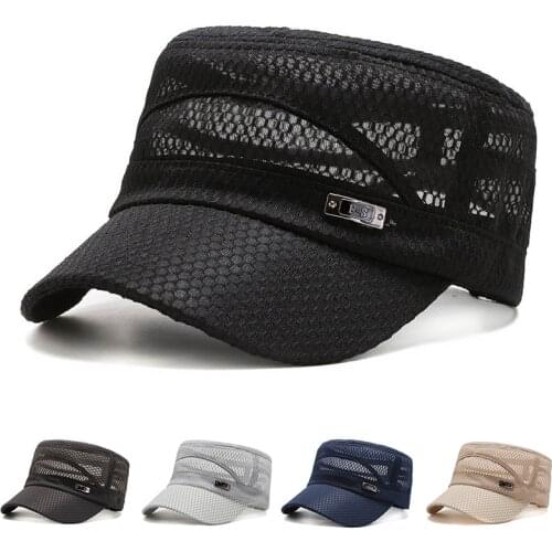 New Military Hat For Men Summer Breathable Mesh Army Cap Casual snapback Dad Hats Flat Roof Cadet Caps for Women Summer Caps