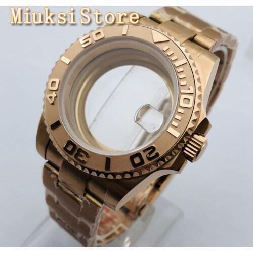 40mm rose gold ceramic bezel sapphire glass date case fit NH35 NH36 ETA 2836 Miyota 8205 8215 821A Mingzhu DG2813 3804 movement