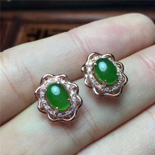 KJJEAXCMY fine jewelry 925 sterling silver inlaid with natural hetian jade medulla ladys long ear nail oval ear hook shaped