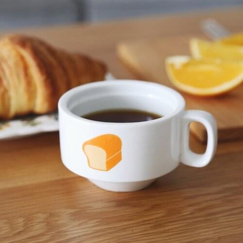Nordic Breakfast Coffee Mug Simple Ceramic Milk Single Cup Heat Resistant Bread Toast Pattern Taza Desayuno Home Garden EF50CM
