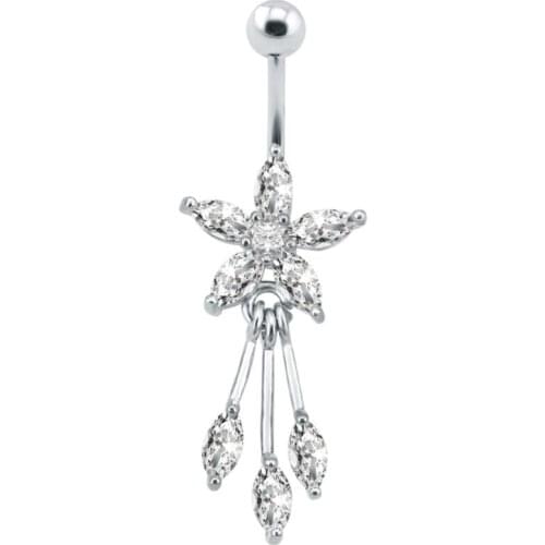 New Stainless Steel Zircon Fashion Star Leaf Shape Belly Button Ring Dangle Belly Ring Navel Ring Body Piercing Jewelry