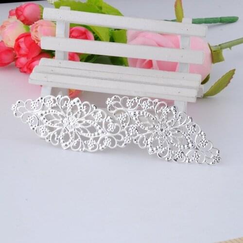 MIAOCHI Retail 10 Silver Plated Filigree Flower Wraps Filigree Connectors Metal Crafts Decoration DIY Findings 8x3.5cm