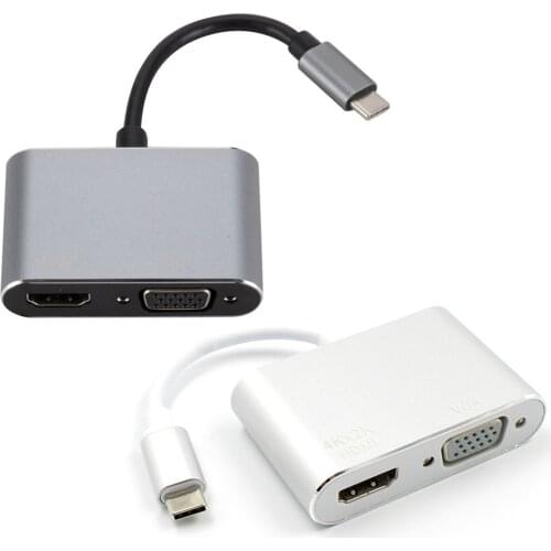 SOONHUA Type C To VGA HDMI Multiport Adapter Supports 4K HUB 1080P Converter For Office Conference Home