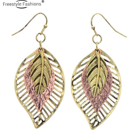 Fashion classic plant leaf zinc alloy drop earrings for women