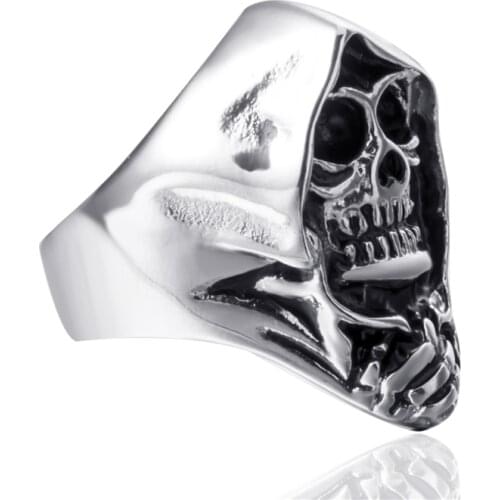 Mens Stainless Steel Skull Ring Gothic Vintage Grim Reaper Biker Wholesale Jewelry