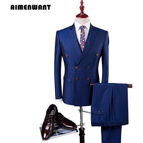 AIMENWANT Mens Business Suit (Jacket+Vest+Pants+Tie) 4 pieces Europe Slim Fit Groom Man Wedding Suits Male Dress Blazer Set