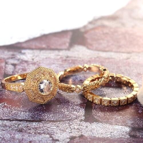 CAOSHI Vintage Romantic Gold Color Ring Set for Women Noble Temperament Wedding Engagement Jewelry High Quality Gift Hot Sale