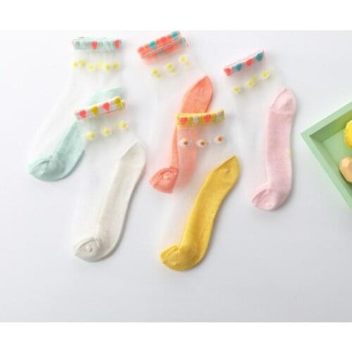 5 Pairs Baby Socks Chrysanthemum No Show Socks For Girls Summer Breathable Grip Children Crystal Socks Infant Water Socks