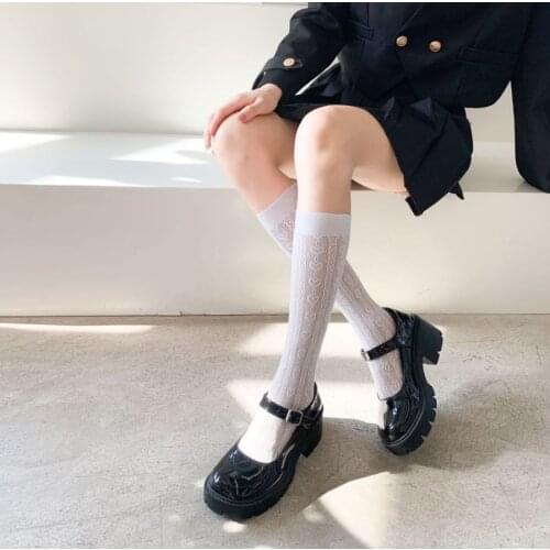 1 pair Lolita cute heart-shaped jacquard calf socks hollow net stockings student socks breathable