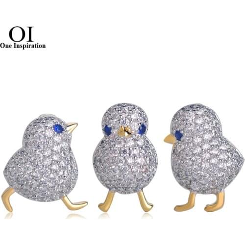 OI Vivid Cute Three Chick Brooch Full Cubic Zirconia Animal Brooches For Women Banquet Suit Dress Jewelry Hijab Pins