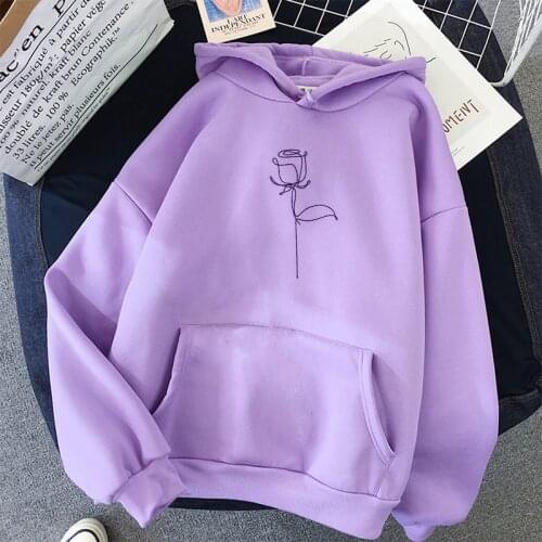 Autumn Streetwear Rose Flower Printing Hoodies Pullovers Fashion Harajuku Winter Hoodie Women Loose Korean Style Sweatshirt