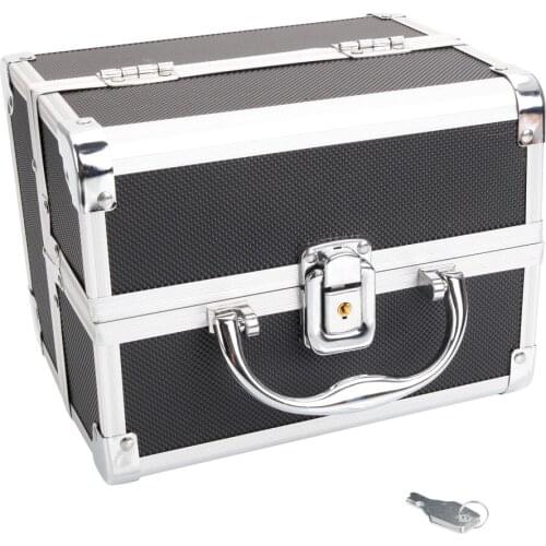 Portable multifactional Diamond aluminum Texture Aluminummakeup storage bag clear with Mirror & Key Black190812314