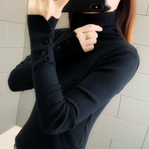 Pullover Autumn New Slim Long-sleeved Pile High-neck Knitted Bottoming Shirt Womens Tight Sweater Inside