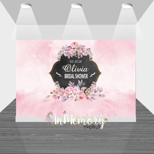 Pink Flower Frame Floral Backdrop Party Birthday Background Decoration Bridal Shower Wedding Banner Mariage Ceremony