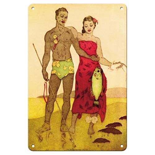 Fisherman (Lawai?a) Hawaii - Royal Hawaiian Hotel - Color Aquatint Etching by John Melville Kelly c.1940s Metal Tin Sign