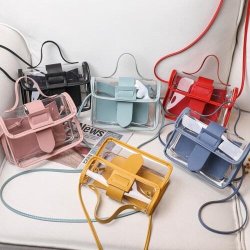 2021 Fashion Trend Ladies Transparent Jelly Candy Color Small Bag Korean Solid Personality Big Buckle Crossbody Shoulder Handbag