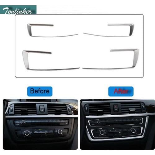 Tonlinke 4PCS Car ABS Chrome CD Button The Control Light Strip Cover Case Stickers for Bmw 3 4 Series 3GT 320li 316i Accessories