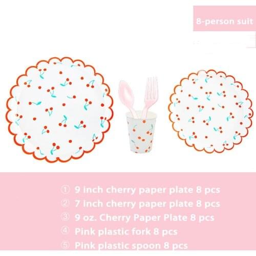 Party Supplies Cherry Party Theme Birthday Party Decorations Kids Wedding Decoration Hot Stamping Paper Tray Paper Cup