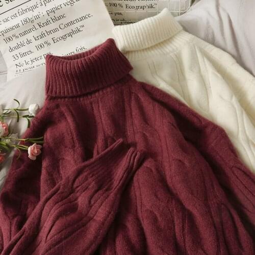 Loose High Collar Long Sleeve Versatile Knitting Top Womens Autumn And Winter Linen Pattern Foreign Style Pure Color Sweater