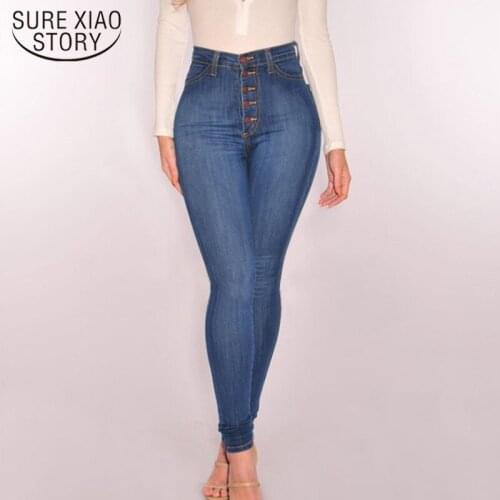 Skinny Denim Jeans for Women High Waist Sexy Stretch Slim Jeans Women 5 Buttons Jeans Pencil Pants Solid Elastic Trousers 16224