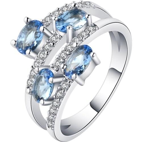 Hainon New Collection Silver Color Finger Ring Clear CZ Vintage Ring for Women Blue Crystal Luxury Rings Jewelry Distribution