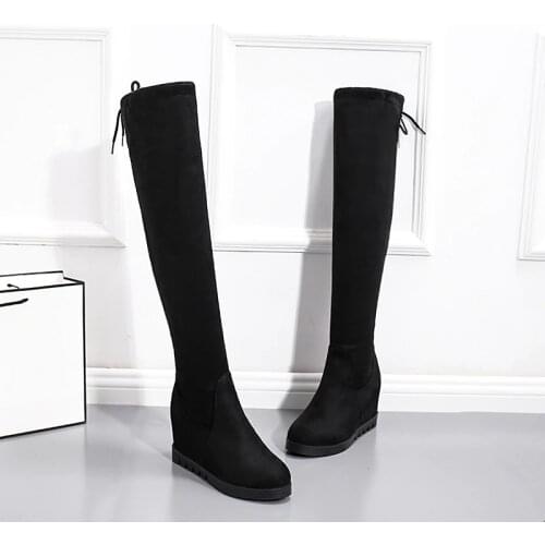 WGZNYN 2020 New Flock Leather Women Over The Knee Boots Lace Up Sexy High Heels Autumn Woman Shoes Winter Women Boots 3371