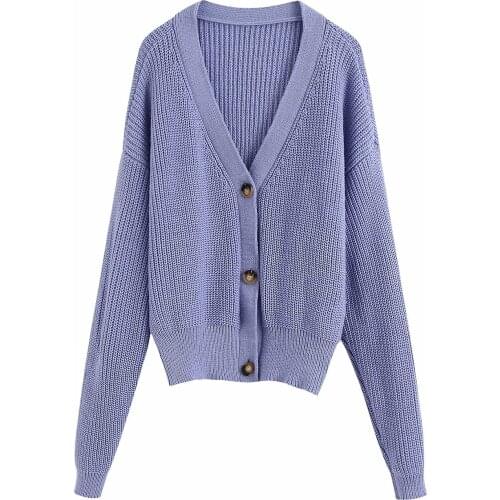Womens jacket new style fashion single-breasted solid temperament purple loose sweater knitted cardigan women sweater
