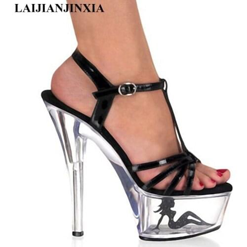 LAIJIANJINXIA New Transparent Heels Sandals Designer Luxury Shoes Women Summer High Heels Womens Platform Ankle Strap Sandal