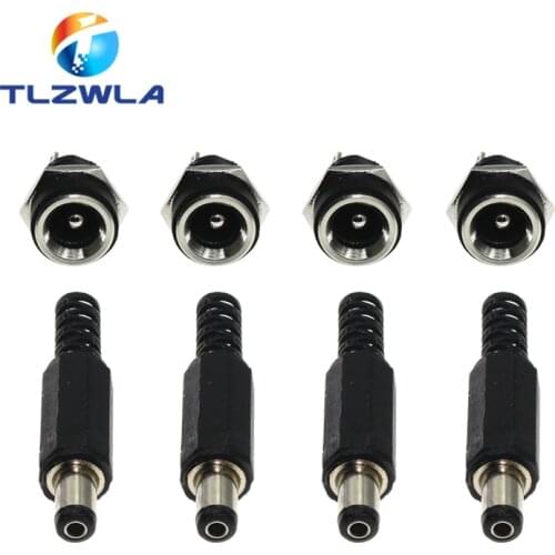 10PCS (5Pairs) 3A 12V 5.5x2.1mm Plastic Male Plugs DC022 DC Power Socket Female Jack Screw Nut Panel Mount Connector 5.5*2.5MM