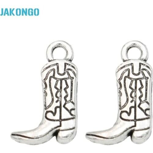 JAKONGO Tibetan Silver Plated Cowboy Boot Charm Pendants for Jewelry Making DIY Handmade Craft 18x11mm