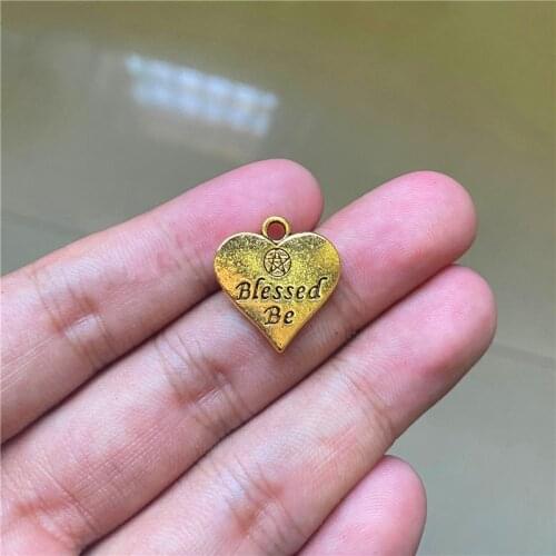18pcs 18x19mm Pentagram Blessed Be Heart Charms Pendants Antique Gold Tone Jewelry Making DIY Bracelet Necklace Handmade Craft