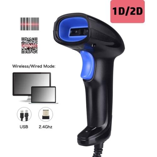 2.4G Barcode Scanner Wireless Wired 1D 2D QR Pos Portable Handheld Bar Code Data Matrix Reader Bar Gun Multi Language Keyboard