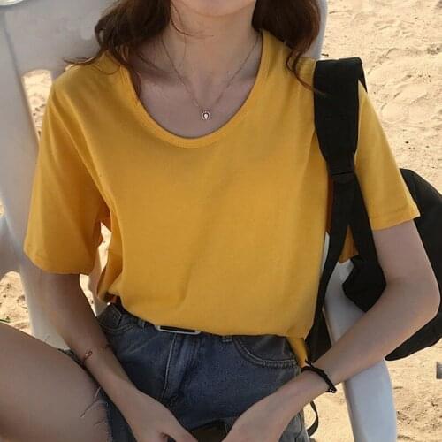 2021 Summer Cotton TShirts Plus Size Womens T-Shirt Solid Short Sleeve O-Neck Casual Tshirt New Loose Base White Tee Tops 13455