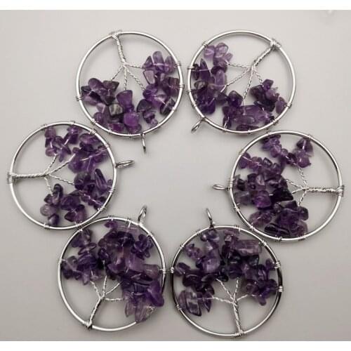 Fashion Amethysts 12pcs Tree of Life Healing Natural Stone Pendant for Jewelry making Tree Chakra Reiki accessories