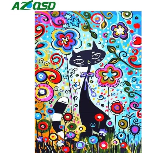 AZQSD Full Drill Diamond Painting Cat Cartoon Cross Stitch Diamond Embroidery Animal Mosaic Handicraft Rhinestones Home Decor