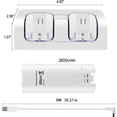 R58A Two-in-one White Dual Charging Station Suitable for Wii Controller with Two 2800MAH Rechargeable Batteries Safe