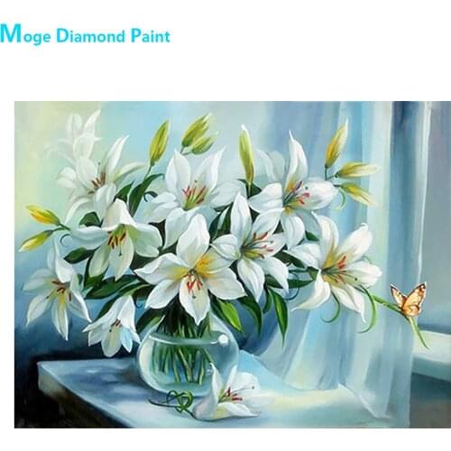 White Lily Flower Water Bottle Diamond Painting Round Full Drill Floral Nouveaute DIY Mosaic Embroidery 5D Cross Stitch Gifts