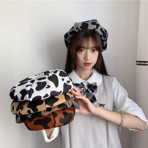 Women Cow Beret Hat Female Vintage Autumn Winter Octagonal Hat Lady Outdoor Beret Hat Painter Hat