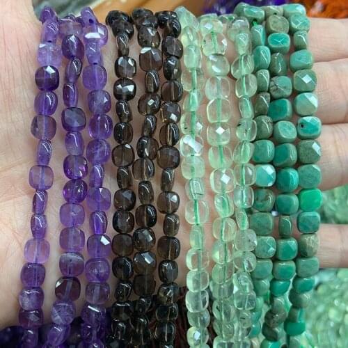 6mm Natural Amethysts Smoky Quartz Prehnite Garnet Stone Beads 15'' Faceted Square Loose Beads For Jewelry Making Bracelet Gift