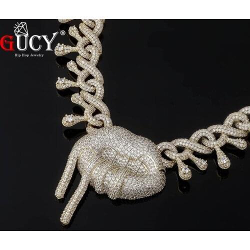 GUCY HIP HOP Lip Shape Necklace High Quality Miami Cuban Chain Iced Cubic Zirconia Men And Women Jewelry For Gift