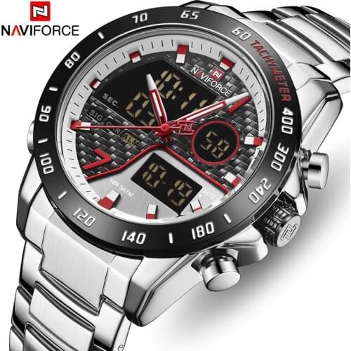 Top Brand NAVIFORCE Men Luxury Dual Display Watch Mens Fashion Stainless Steel Analog Digital Quartz Watches Male Sport Clock