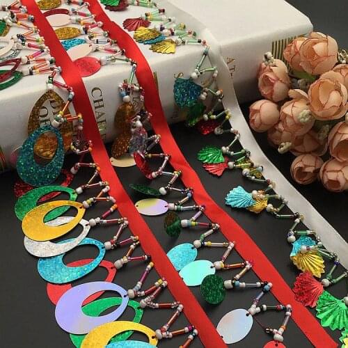 20yards sequins Rhinestone Beaded lace trim clothing decorative accessories sew on lace trimming motif patches for clothing