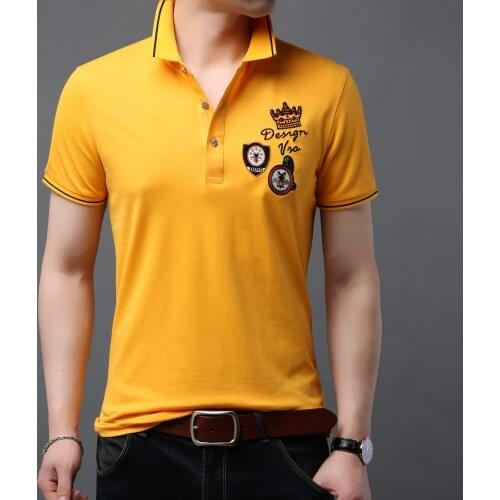 Business Yellow Brand Mens Polo Shirts 2020 Solid Desiger Polos Men Cotton Short Sleeve Shirt Clothes Summer F19898