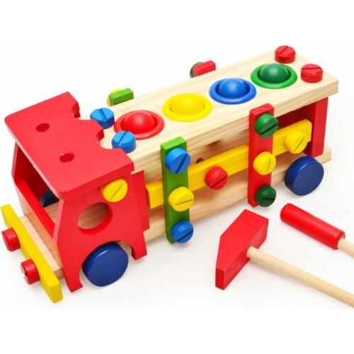 Wooden childrens educational toy boy knocking ball screw nut disassembly assembly set building block toy pretend play house toy